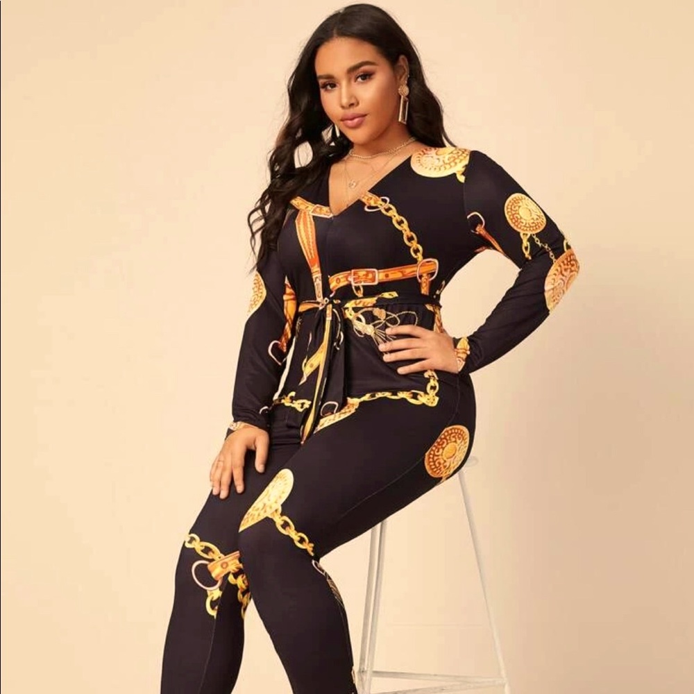 Chain print Jumpsuit with belt